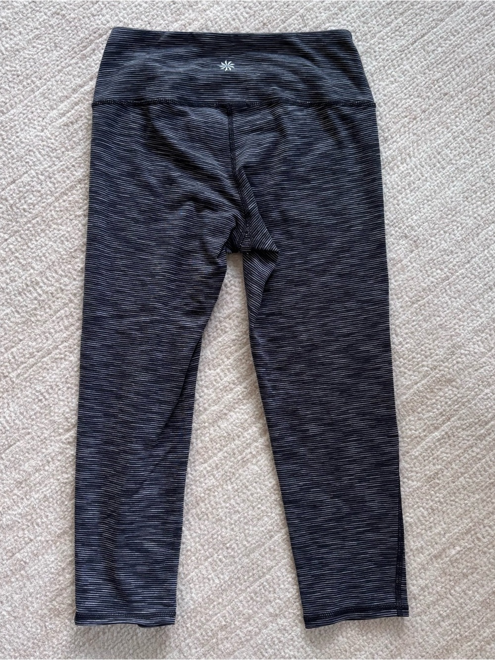 Athleta Black and Gray Striped Crop Leggings